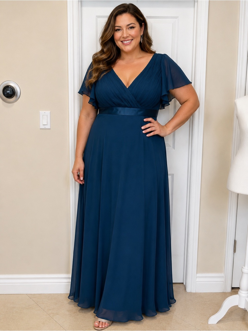 Ever Pretty Deep Teal Chiffon Plus Size Evening Gown Flutter Formal Maxi Dress